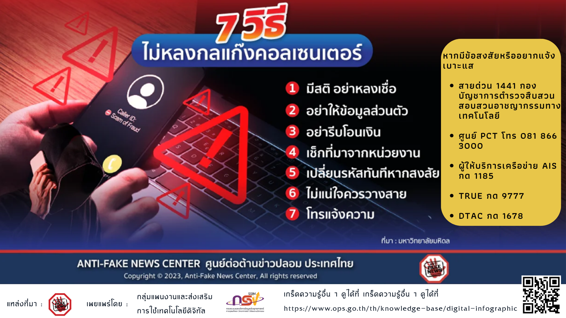 7 วิธี ไม่หลงกลแก๊งคอลเซนเตอร์ 23 6 66