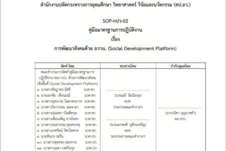 คู่มือมาตรฐานการปฏิบัติงาน เรื่อง การพัฒนาสังคมด้วย อววน. (Social Development Platform)